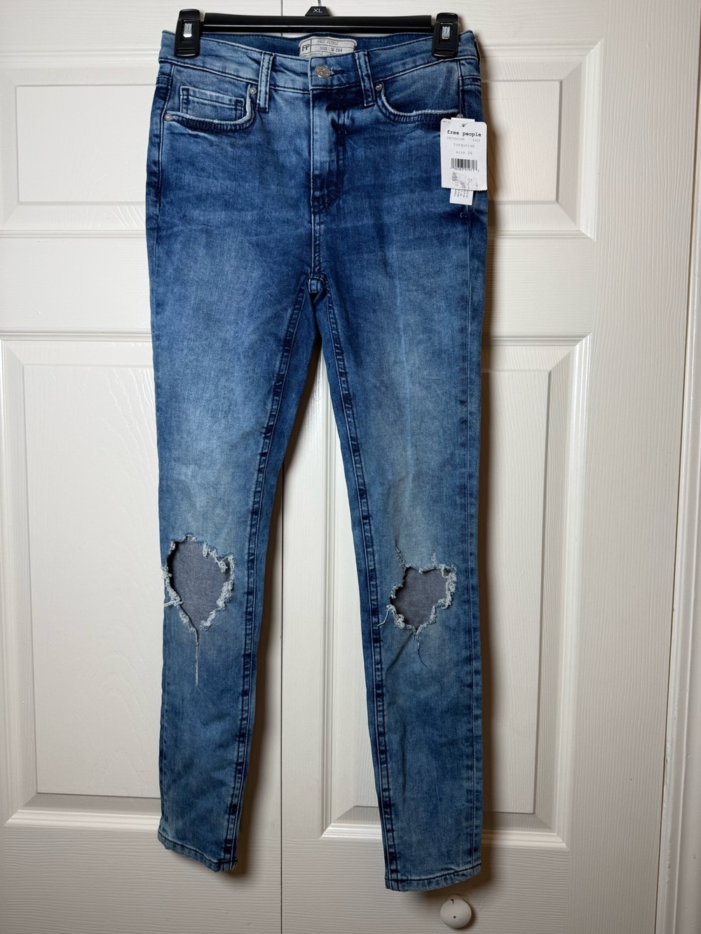 Free People Turquoise Distressed Knee Denim Jeans
